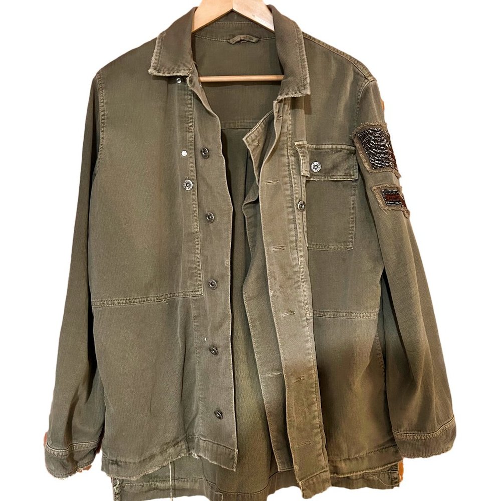 Free People Military Embellished Army Shirt Jacket Medium